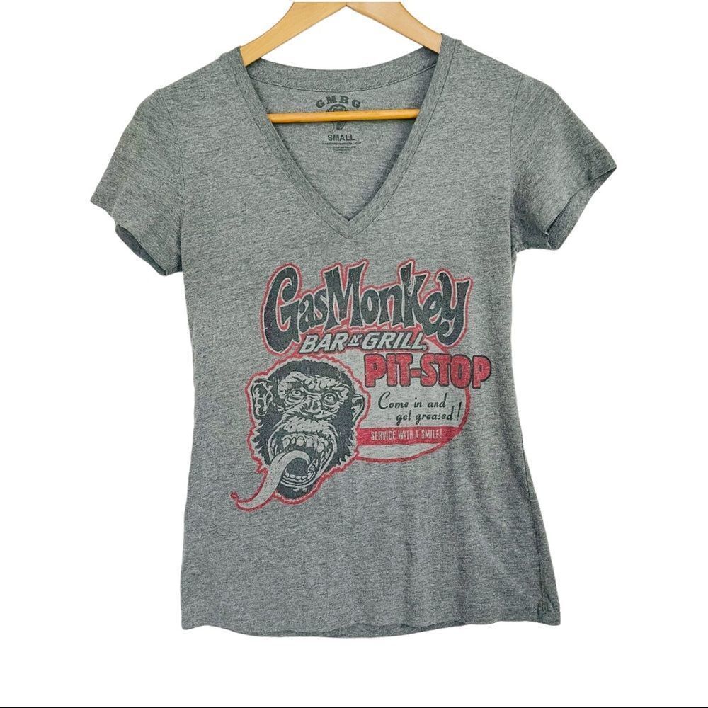 Gas Monkey Garage Graphic Tee Gray Size S Short Sleeve V Neck Streetwear